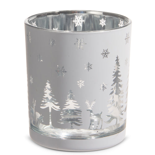 Woodland Glass Etched Candle Holder