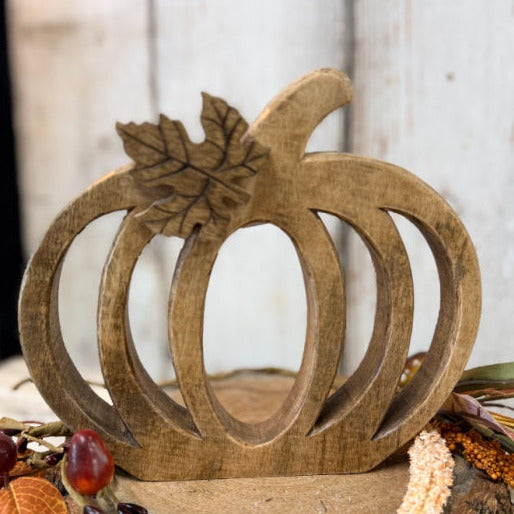 Carved Wood Flat Pumpkin