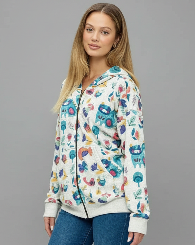 Animal Print Zip Sweatshirt