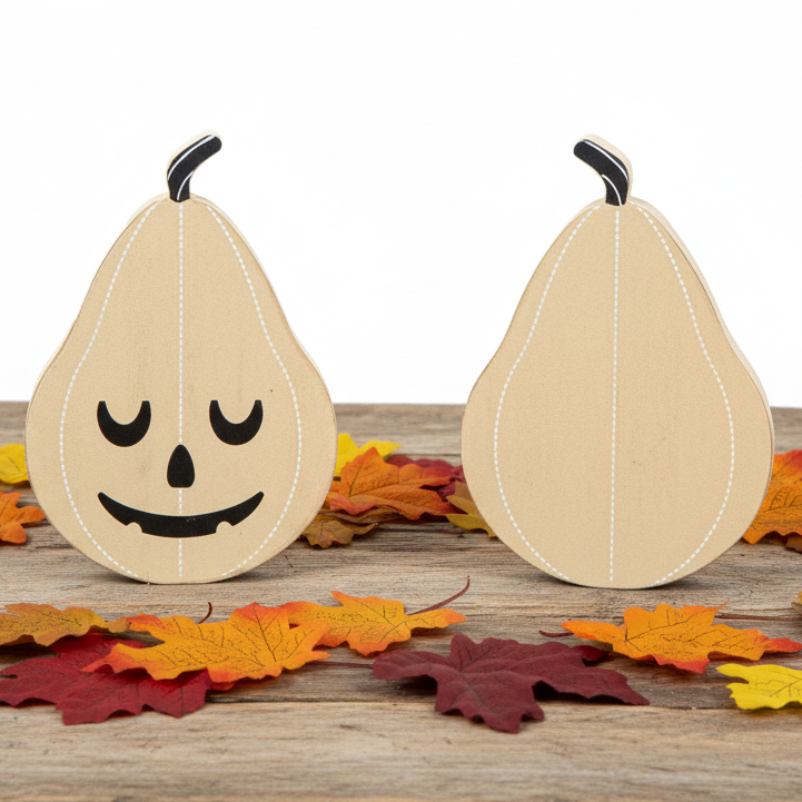 Double Sided Tall Wood Pumpkin