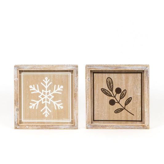 Snowflake / Holly Reversible Wood Sign