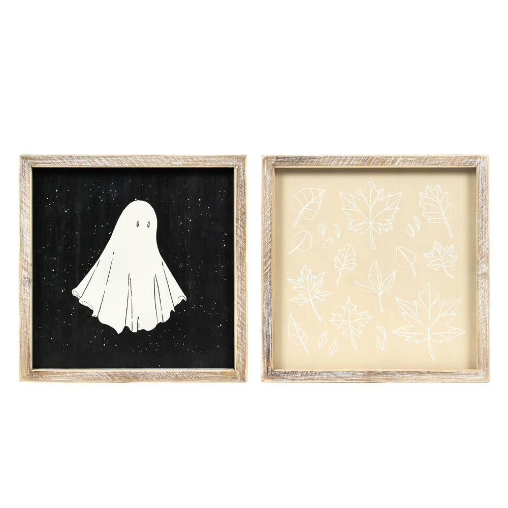 Ghost Leaf Reversible Wood Sign