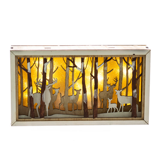 Lighted Wood Deer Box Decor