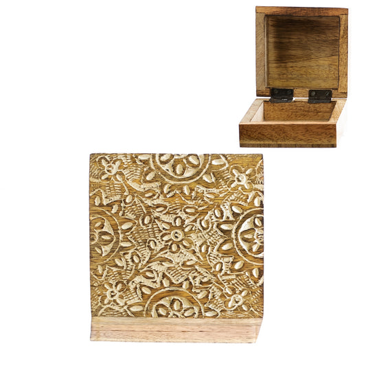 Carved Mango Wood Hinged Box