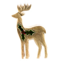 Wood Deer W/ Holly