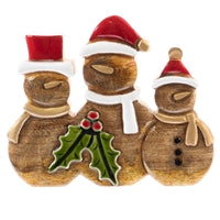 Wood Snowmen w/Holly