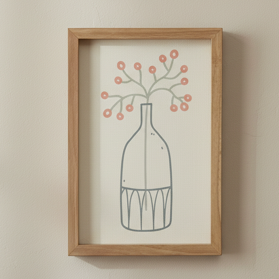 Line Drawing Pot & Flower Wall Decor