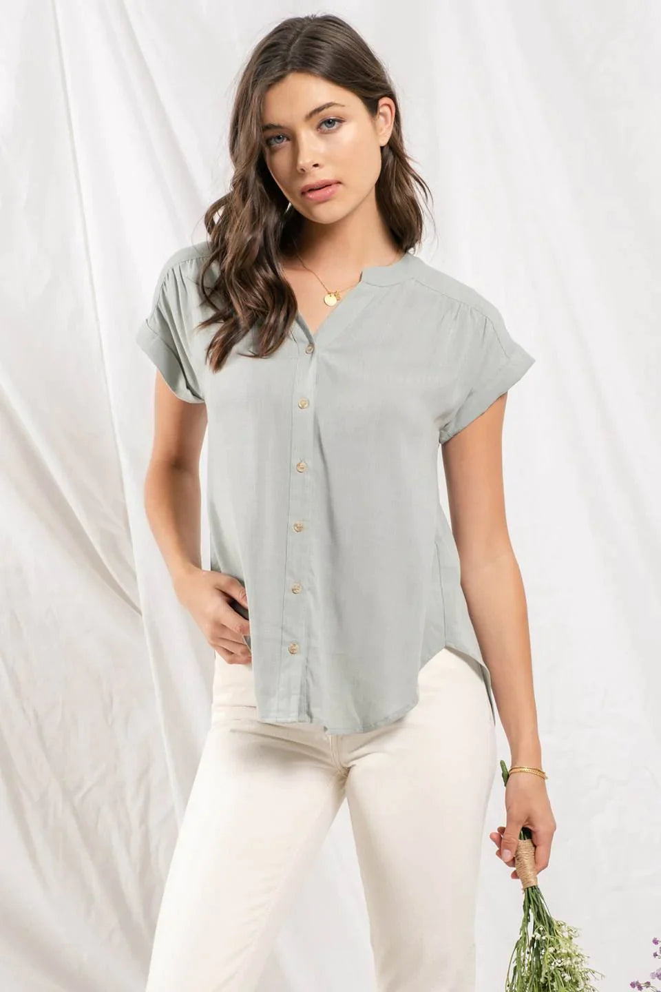 Beth Short Roll Sleeve Top